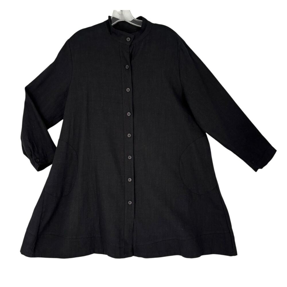 Mordenmiss Minimalist Swing Dress XL Womens Black Button Front Lagenlook